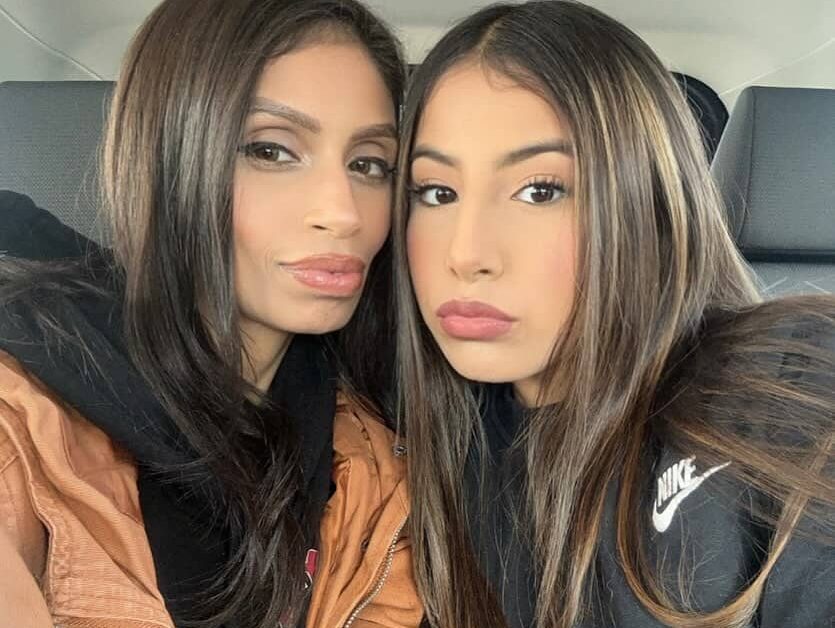 Esme Leos with her mother